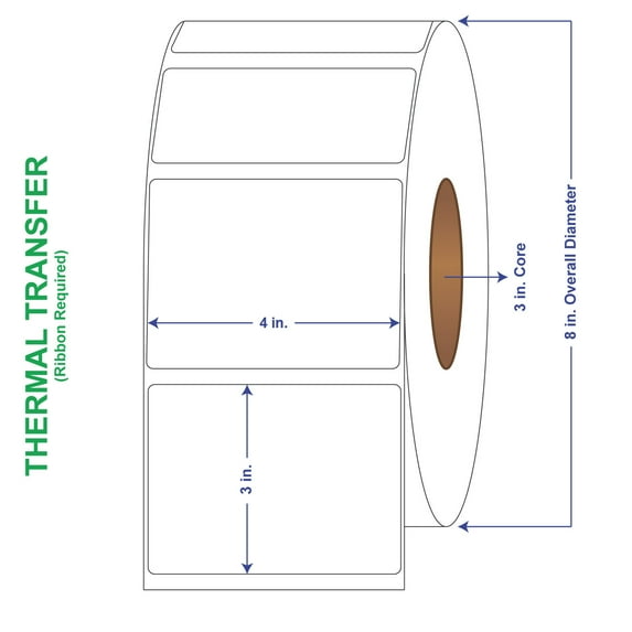 4" x 3" General Use Labels, Non-Perf Thermal Transfer Labels, 1900 per roll (4 Rolls per Carton)
