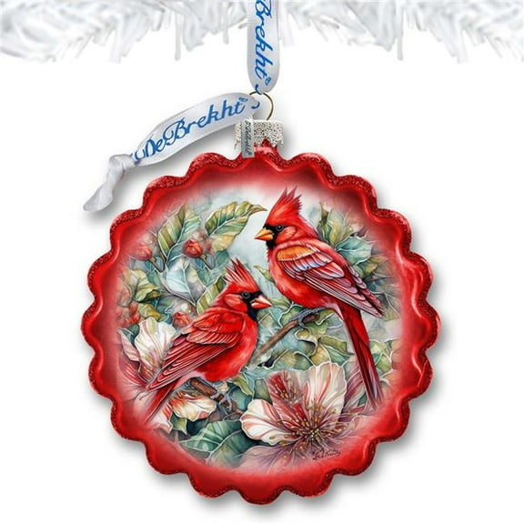 4 x 3 in. Cardinals Wreath Glass Ornament Wildlife Holiday Decor