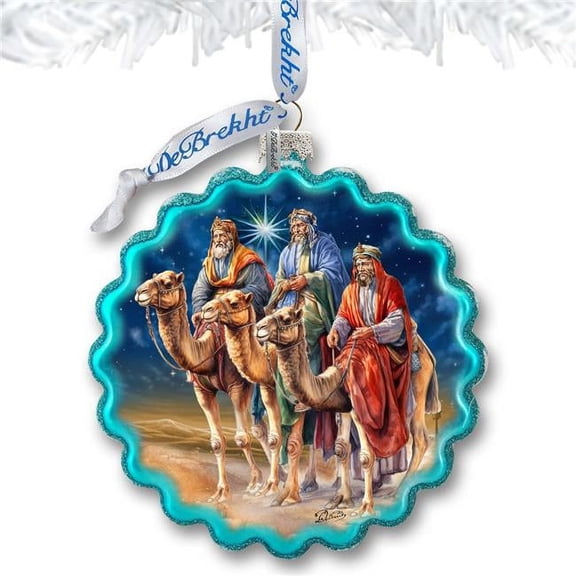 4 x 3 in. Three Kings Wreath Glass Ornament Nativity Holiday Decor