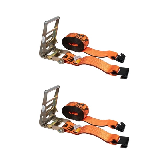 4" x 30' Ratchet Straps High Abrasion w/ flat hook, WLL 6,667 Trailer Tie Down - Orange (2 Pack)