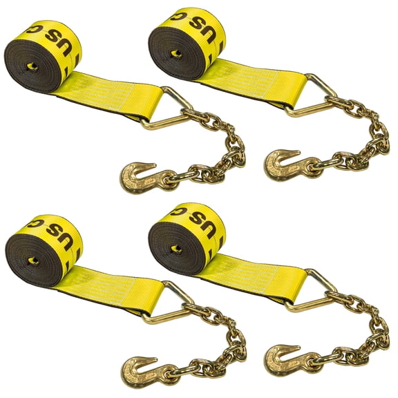 4" x 30' Winch Straps with Chain Extension - 4 Pack