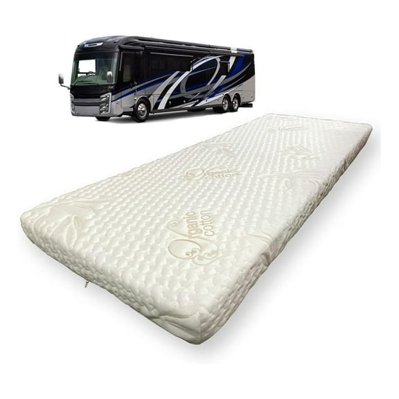 4" x 30" x 75" Mattress for RV with Water Resistant Organic Cotton Cover, Firm High Density Foam, USA Made, Certified Foam
