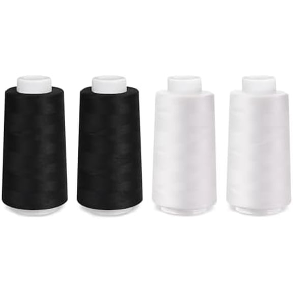 4 x 3000 Yards White Thread for Sewing Serger Thread Spools Black & White Polyester Sewing Threads Overlock Cone for Sewing Machine$$Art & Craft