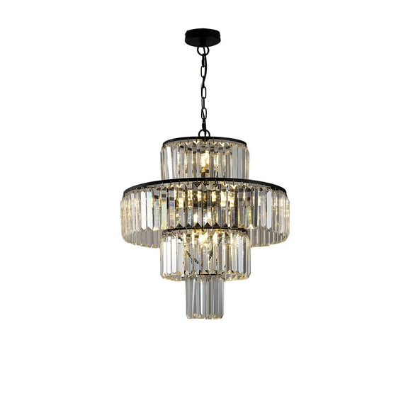 RONSHIN Modern Crystal Chandeliers Round Adjustable Ceiling Chandeliers Light Fixture 4-Tier K9 Crystal Pendant Lamp For Dining Room Living Room (19.7 Inch)