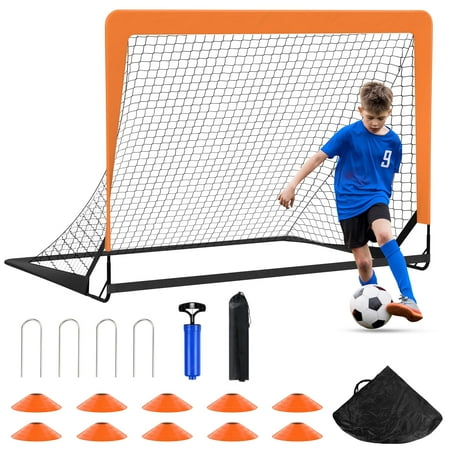 4 x 3FT Kid Soccer Goals for Backyard, Portable Pop Up Soccer Goal Training Equipment with Soccer Ball and 10 Cones,Indoor and Outdoor Soccer Nets for Kids Youth Toddler Sports Games