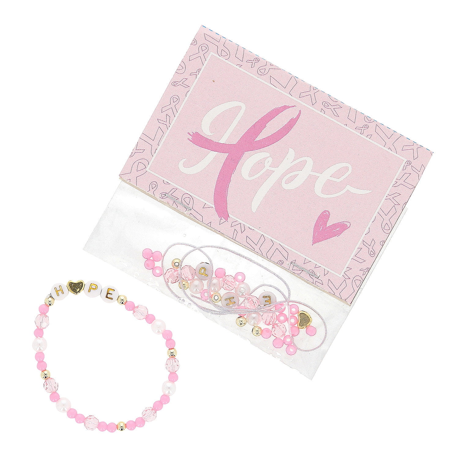 4" x 4 1/2" Pink Ribbon Awareness Hope Bracelet Craft Kit - Makes 12