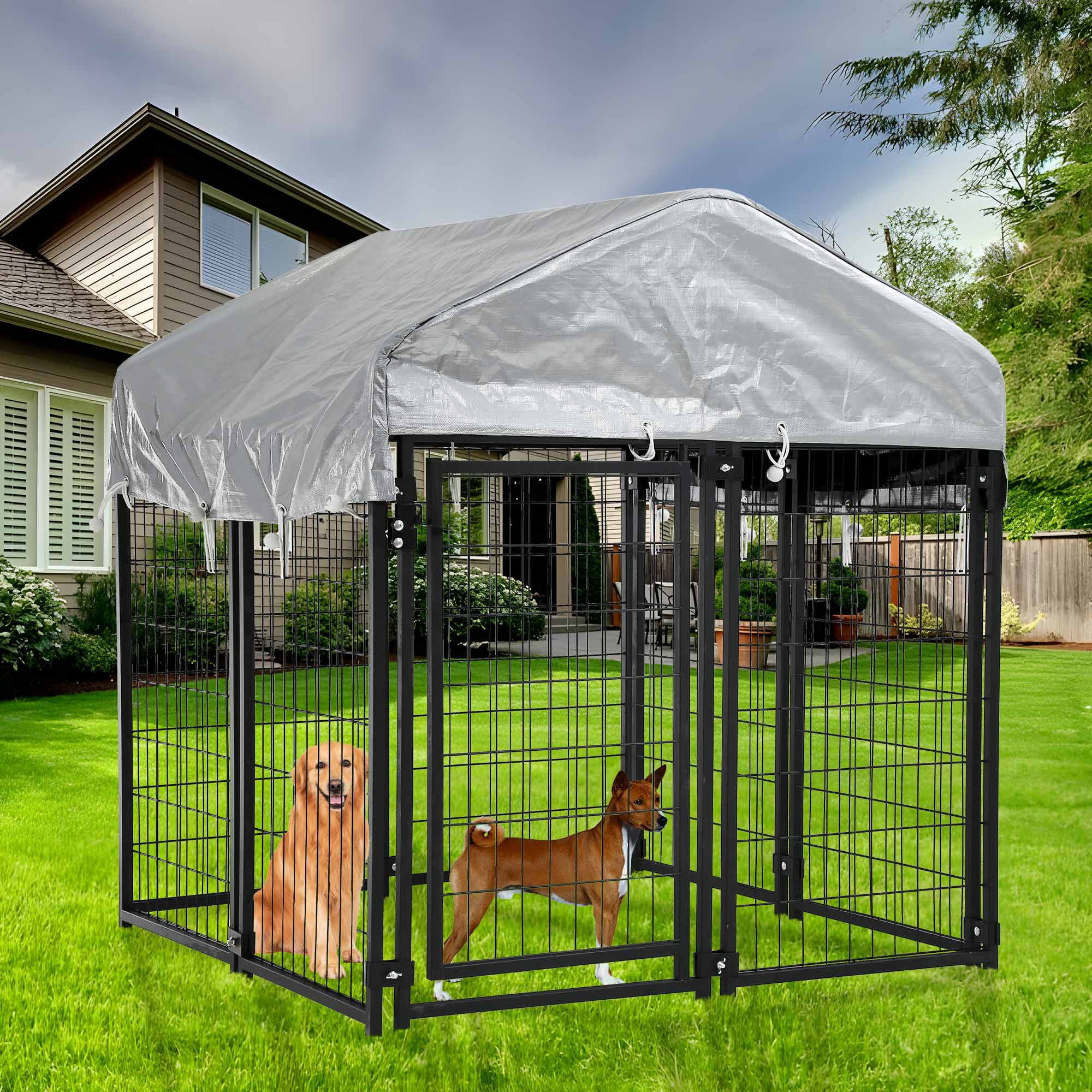 Black Heavy Duty Welded Wire Outdoor Dog Kennel with Waterproof Canopy