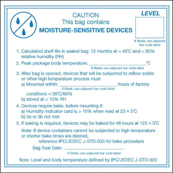 4" x 4" - "Caution Moisture Sensitive Devices" Labels - 500 Per Roll
