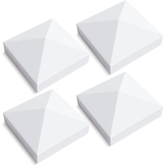 4" x 4" Fence Post Caps, Pyramid PVC Vinyl Post Caps (Actual 4" x 4"), Waterproof Deck Top Cover for Vinyl Fence, Lamp, Deck, Mailbox, White, 4 Pack
