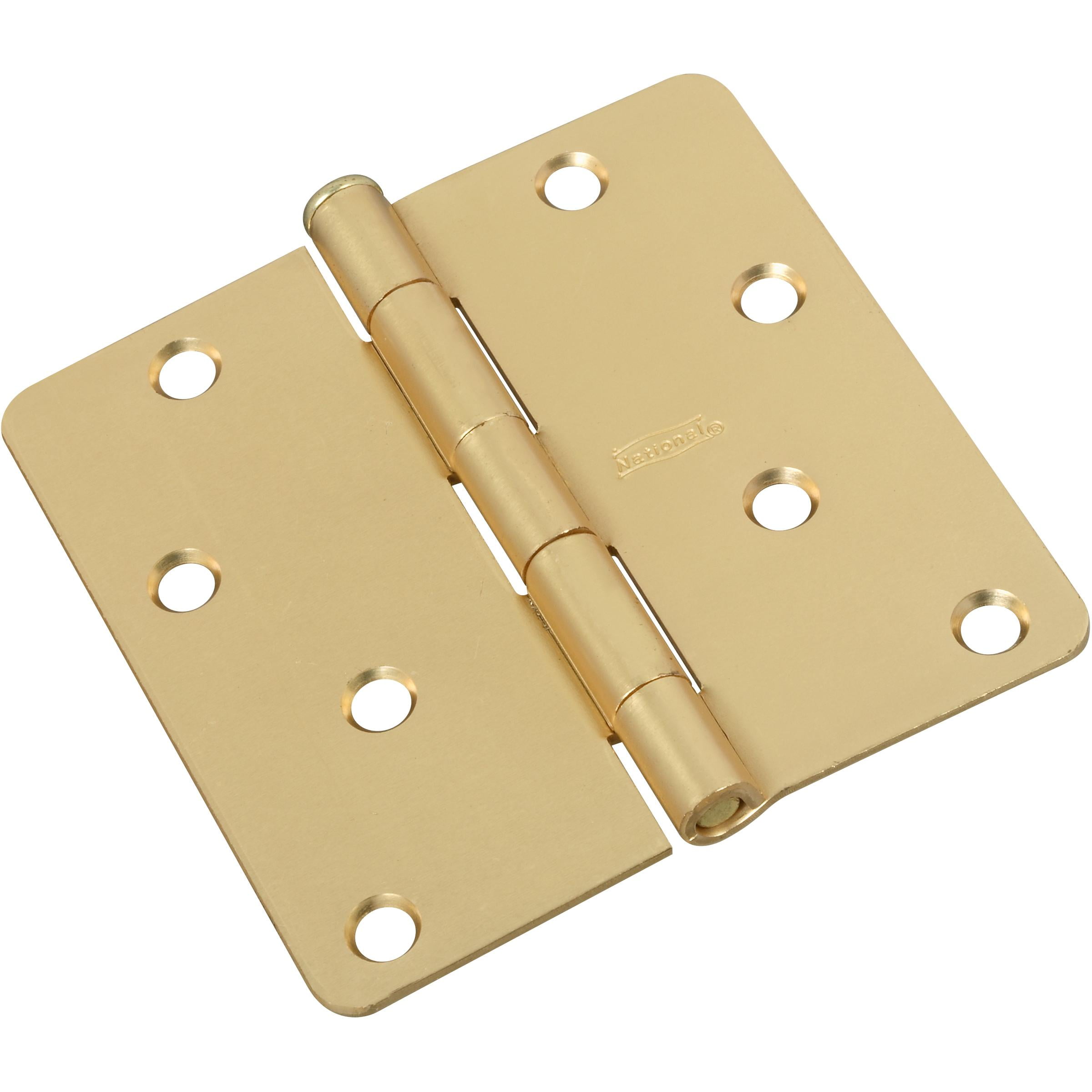 National Hardware 4" Satin Brass Door Hinge - Round Corners, 5 Knuckle, Removable Pin, Steel Construction