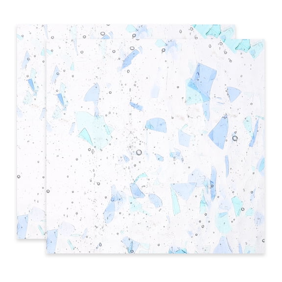 4 x 4 Inch Transparent Stained Glass Sheets, 2 Sheets Mosaic Glass Variety Pack Tiles for Art Supplies Crafts Projects, Ice Blue