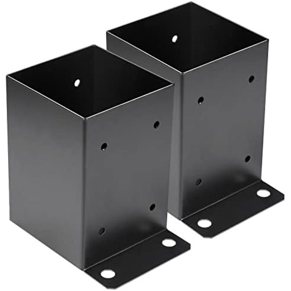 4 x 4 Post Base 2 PCS,Inner Size 3.6"x3.6"Deck Post Base,Heavy Duty Metal Black Powder Coated Post Brackets,for Pavilion Deck Railing Support Deck Base Plate, Support Bolt Down
