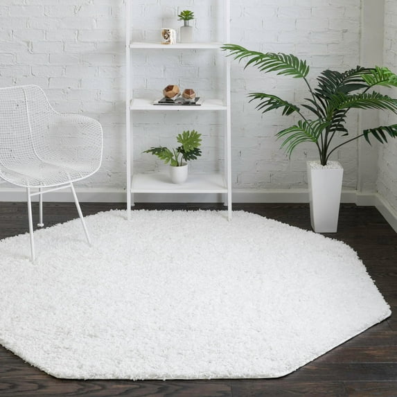 Unique Loom Everyday Shag Collection Area Rug - Solid (4' Octagon Snow White)