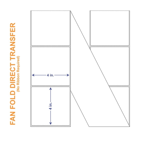 4" x 4" White Direct Print Thermal Labels, Fan Fold 3000 per Stack (2 Stacks per Carton)