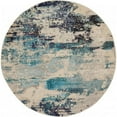 thumbnail image 1 of 4 x 4 ft. Ivory & Teal Blue Abstract Power Loom Non Skid Round Area Rug - Ivory and Teal Blue - 4 x 4 ft., 1 of 1