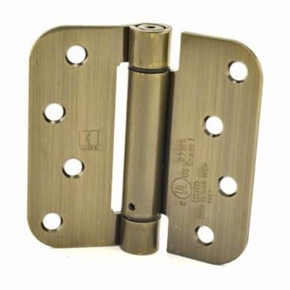 4 x 4 in. - 0.625 in. Radius Corner Steel Full Mortise Residential Spring Hinge, No. 118749 Antique Brass