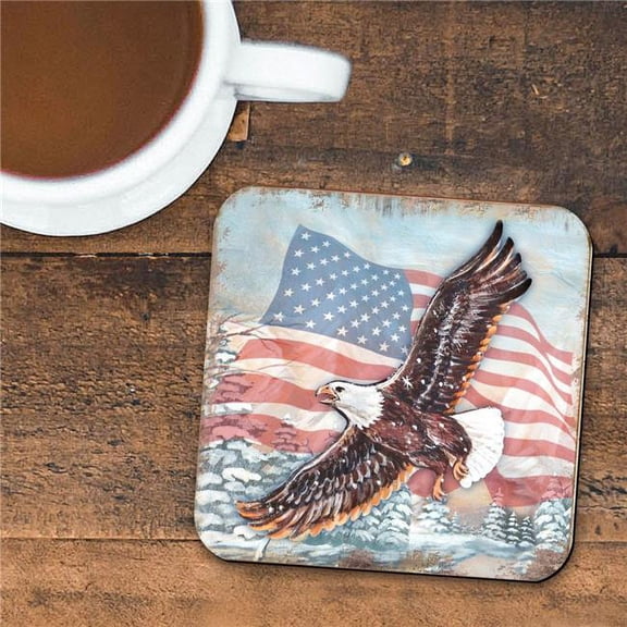 4 x 4 in. American Eagle Wooden Cork Coasters Gift - Set of 4