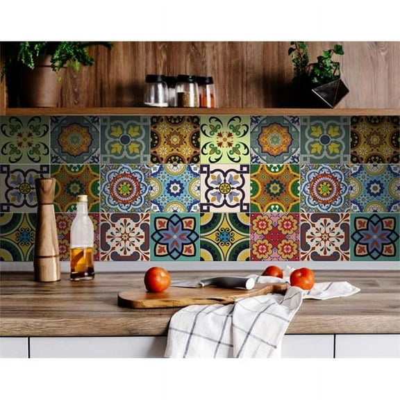 4 x 4 in. Auguri Green Flora Peel & Stick Removable Tiles