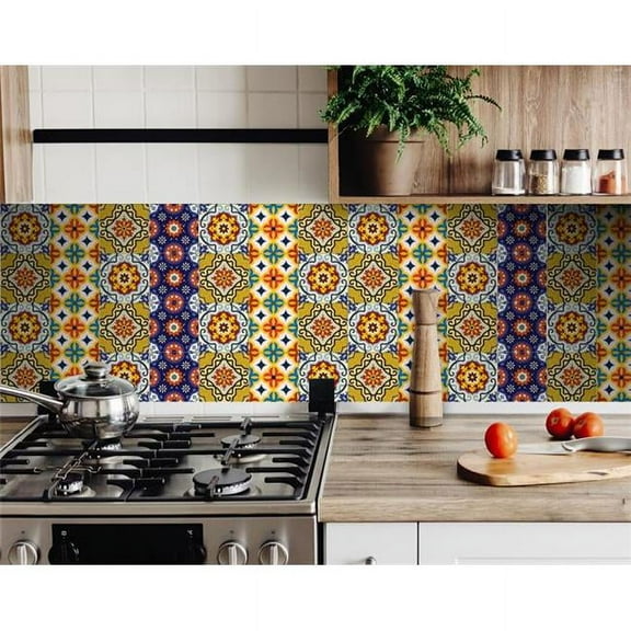 4 x 4 in. Blue & Yellow Mosaic Peel & Stick Removable Tiles