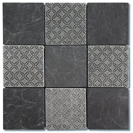 4 x 4 in. Classic Deco Square Mosaic Blend - Black Slate