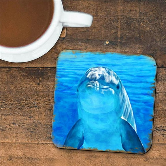 4 x 4 in. Dolphin Coastal Wooden Cork Coasters Gift - Set of 4