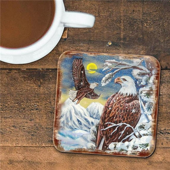4 x 4 in. Eagle Wooden Cork Coasters Gift - Set of 4