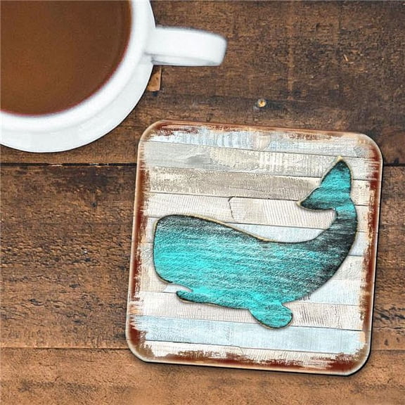 4 x 4 in. Humpback Whale Coastal Wooden Cork Coasters Gift - Set of 4