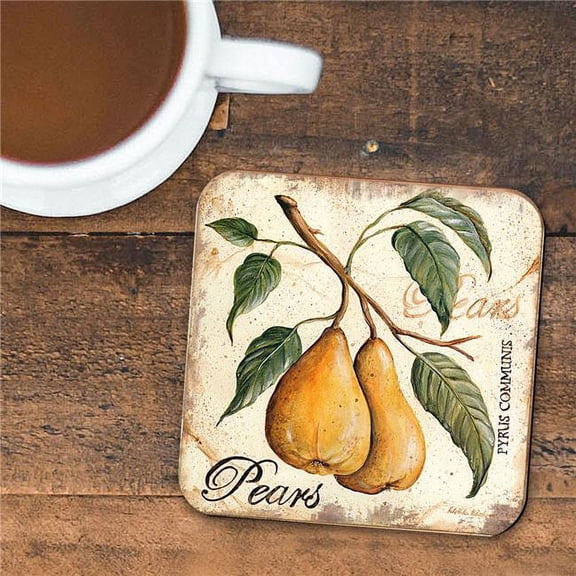 4 x 4 in. Pears Wooden Cork Coasters Gift - Set of 4