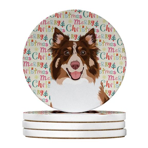 4 x 4 in. Unisex Australian Shepherd Red Tricolor No.2 Christmas Large Sandstone Coasters - Pack of 4