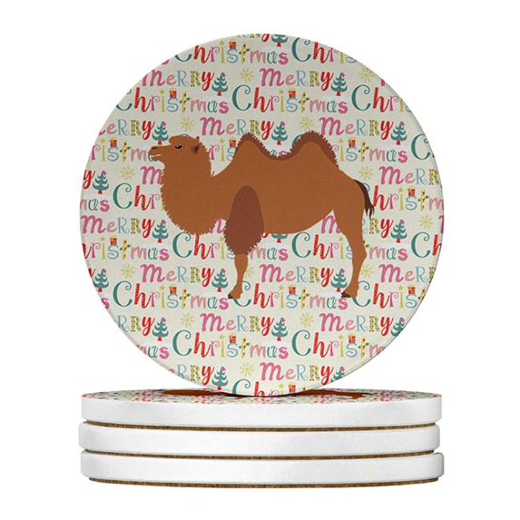 4 x 4 in. Unisex Bactrian Camel Christmas Large Sandstone Coasters - Pack of 4