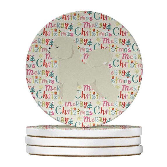 4 x 4 in. Unisex Bichon Frise Merry Christmas Large Sandstone Coasters, Multi Color - Pack of 4