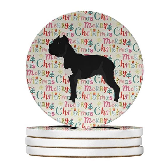 4 x 4 in. Unisex Cane Corso Merry Christmas Large Sandstone Coasters, Multi Color - Pack of 4
