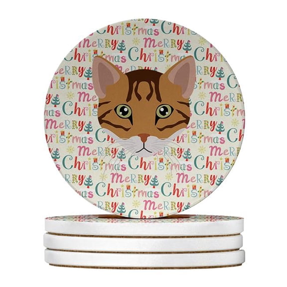 4 x 4 in. Unisex Cheetoh Cat Christmas Large Sandstone Coasters - Pack of 4