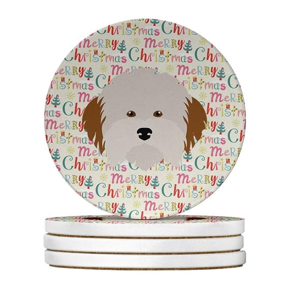 4 x 4 in. Unisex Havanese Dog Merry Christmas Large Sandstone Coasters, Multi Color - Pack of 4