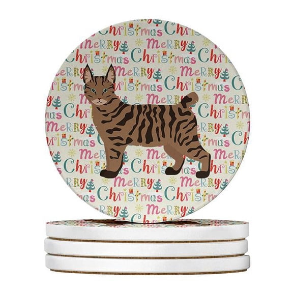4 x 4 in. Unisex Pixie Bob No.1 Cat Christmas Large Sandstone Coasters - Pack of 4