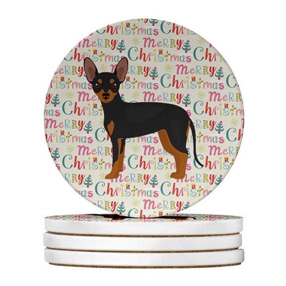 4 x 4 in. Unisex Prague Ratter Merry Christmas Large Sandstone Coasters - Pack of 4