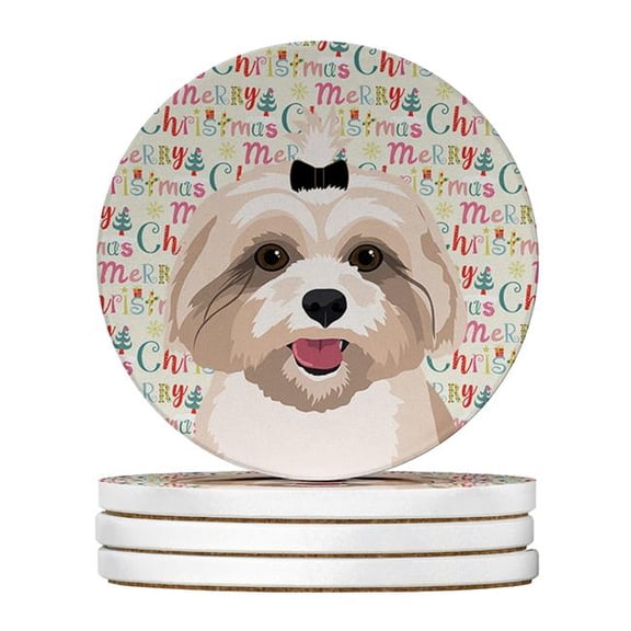 4 x 4 in. Unisex Shih-Tzu Gold No.2 Christmas Large Sandstone Coasters - Pack of 4