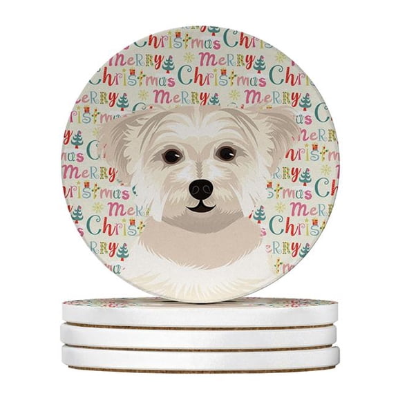 4 x 4 in. Unisex Shih-Tzu Gold No.6 Christmas Large Sandstone Coasters - Pack of 4
