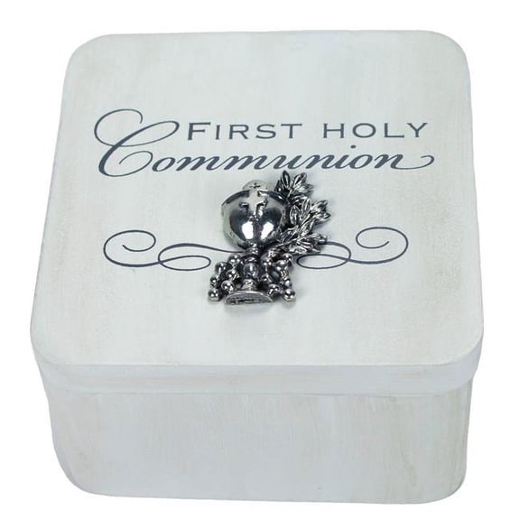 4 x 4 x 2 in. First Holy Communion Keepsake Box - White