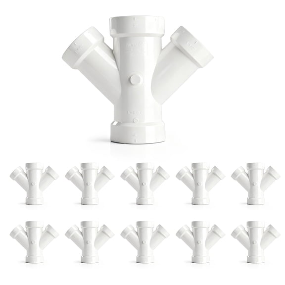 4" x 4" x 2" x 2" PVC DWV Double Wye Reducing Hub, White PVC Drain, Waste & Vent Fitting, (5 Pack)