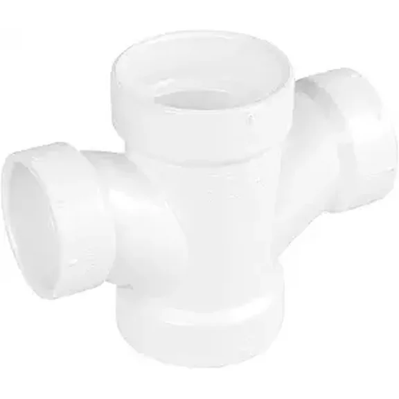 4" x 4" x 2" x 2" White PVC DWV Double Sanitary Tee Reducing Hub PVC Drain, Waste & Vent Fitting, (7 Pack)