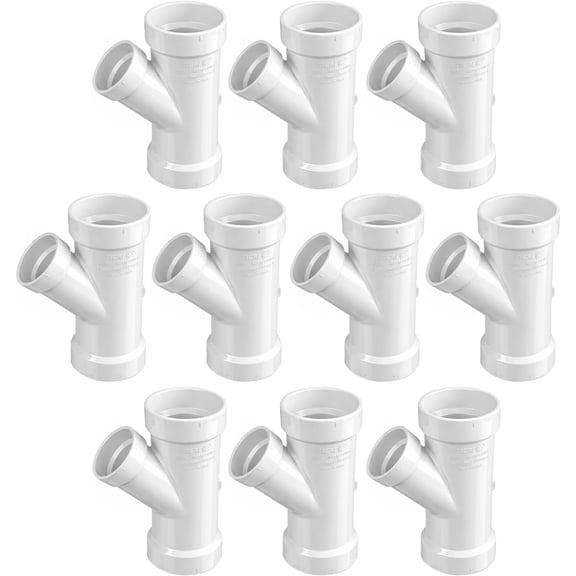 4" x 4" x 3" PVC DWV Wye Reducing Hub, White PVC Drain, Waste & Vent Fitting, (10 Pack)