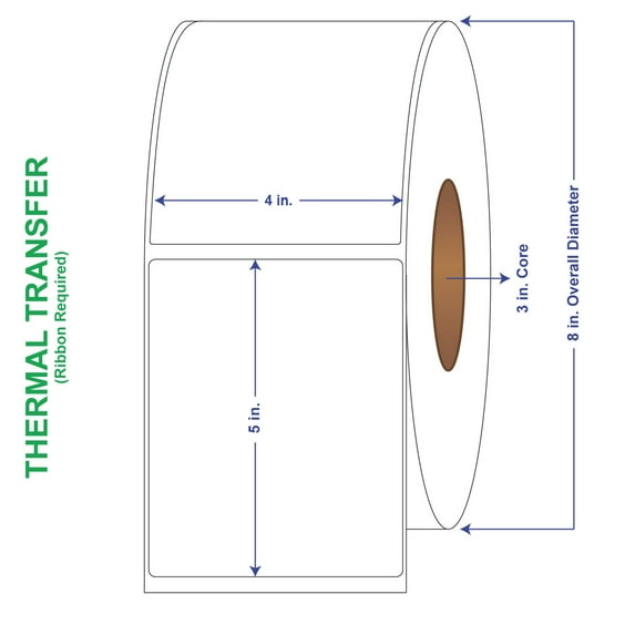 4" x 5" General Use Labels, Non-Perf Thermal Transfer Labels, 1250 per roll (4 Rolls per Carton)