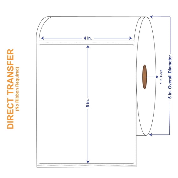 4" x 5" White Direct Print Thermal Labels, 565 per roll (4 Rolls per Carton)
