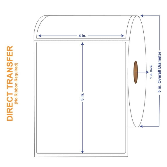4" x 5" White Direct Print Thermal Labels, 565 per roll (4 Rolls per Carton)