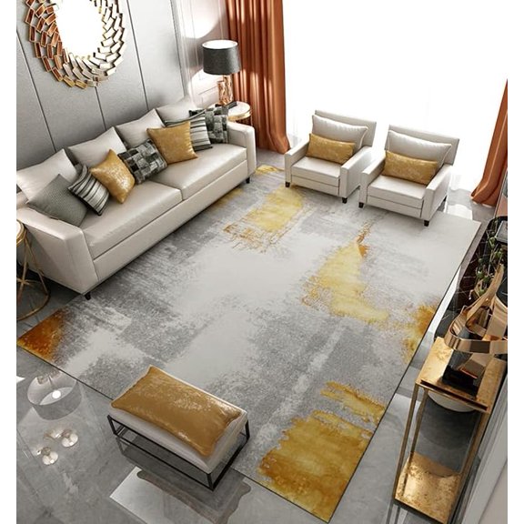 4 x 5ft Gold Grey Marble Area Rug For Living Room Bedroom, Abstract Bohemian Chic Rug Non-Slip Carpet Non-Shedding For Kids Nursery Room Washable Rug