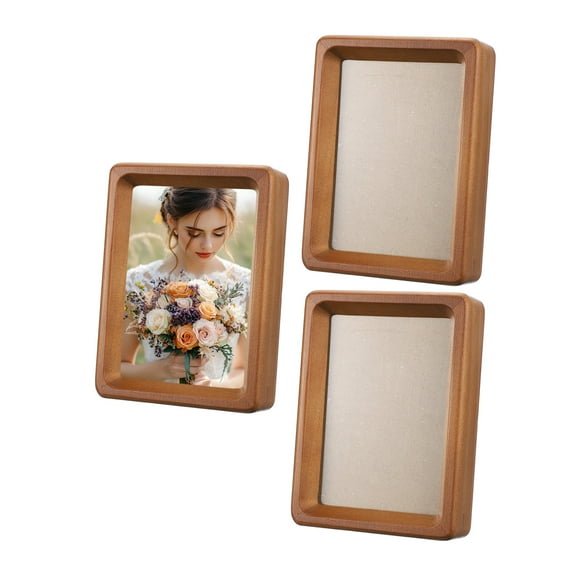 4 x 5inch Natural Wood Photo Frames, 3pcs Mini Wood Finish Picture Frame Wood Tabletop Frame with Mat for Desktop Display Wall Mounting, Teak color