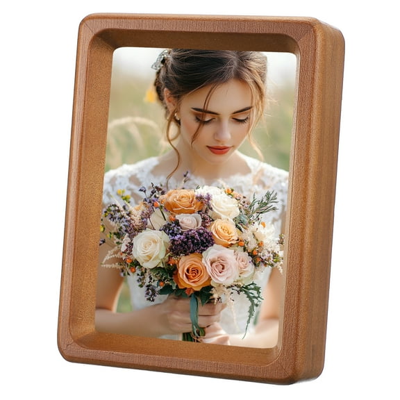 4 x 5inch Natural Wood Photo Frames, Mini Wood Finish Picture Frame Wood Tabletop Frame with Mat for Desktop Display Wall Mounting, Teak color