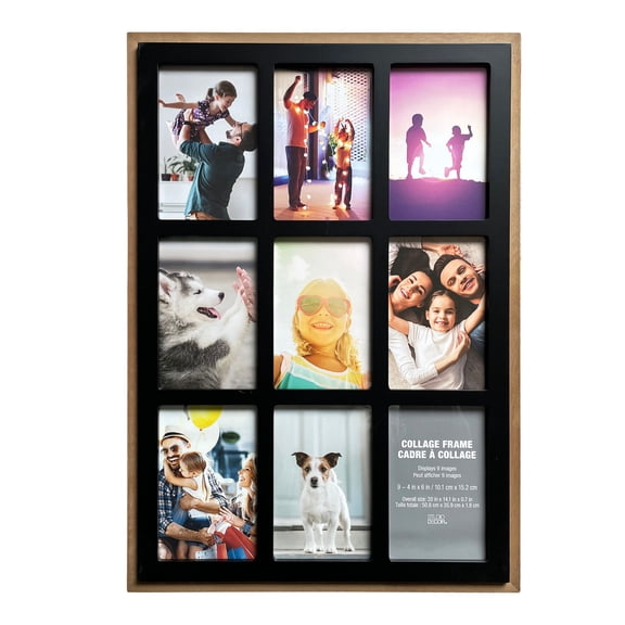 Studio Decor 4" x 6" Black & Brown 9-Opening Collage Picture Frame - Includes Pre-attached Hanging Hardware, Horizontal or Vertical Display - 1 Pack