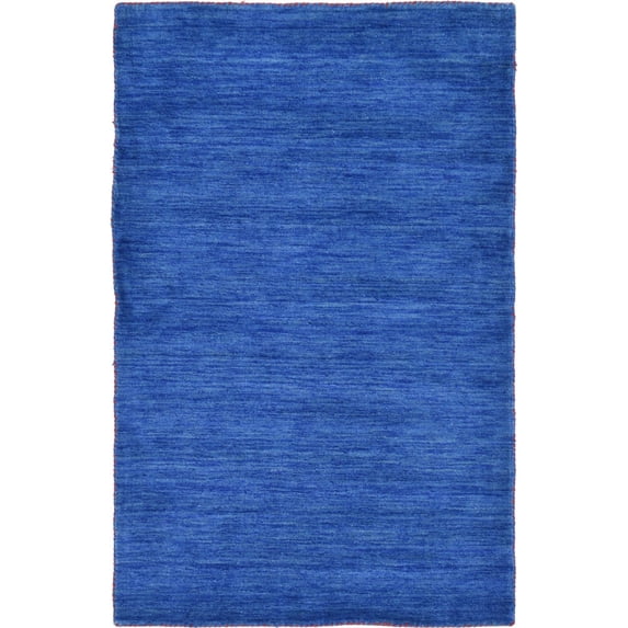 4' x 6' Blue Solid Hand Knotted Rectangular Wool Area Throw Rug